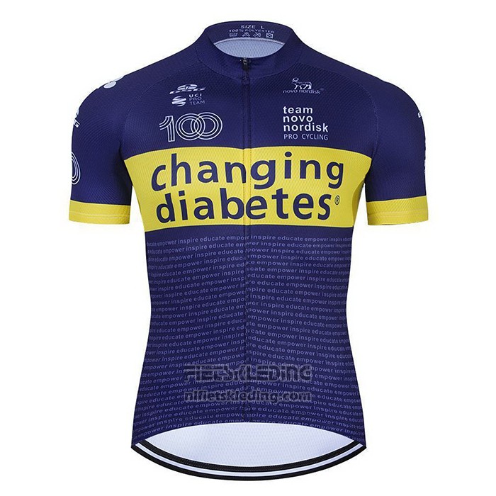 2021 Fietskleding Novo Nordisk Blauw Geel Korte Mouwen en Koersbroek
